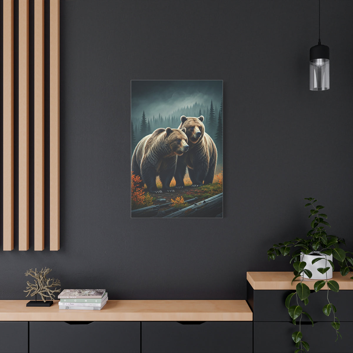 Twin Brown Bears in Misty Forest Wall Art & Canvas Prints