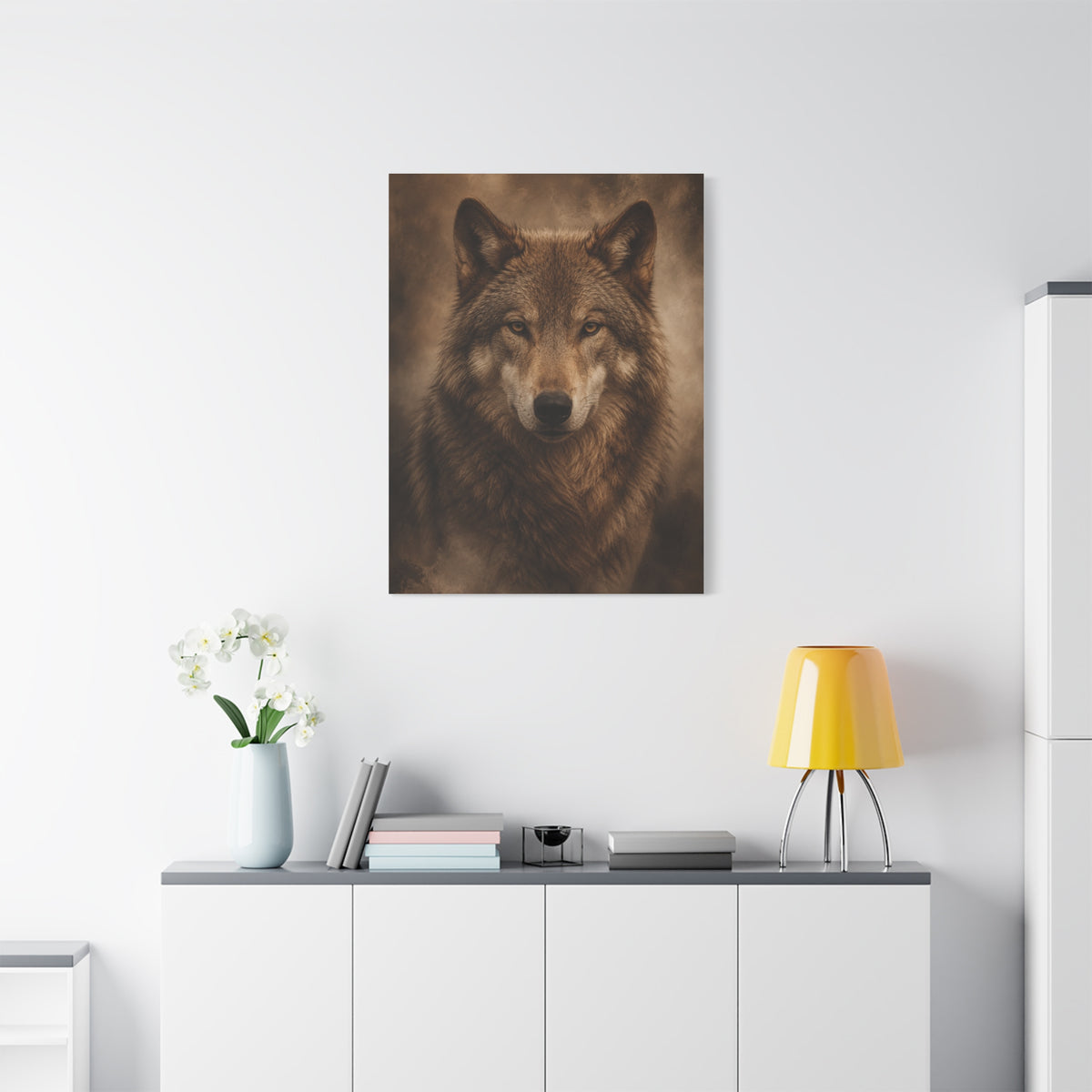 Warm-Toned Studio Wolf Portrait Wall Art & Canvas Print