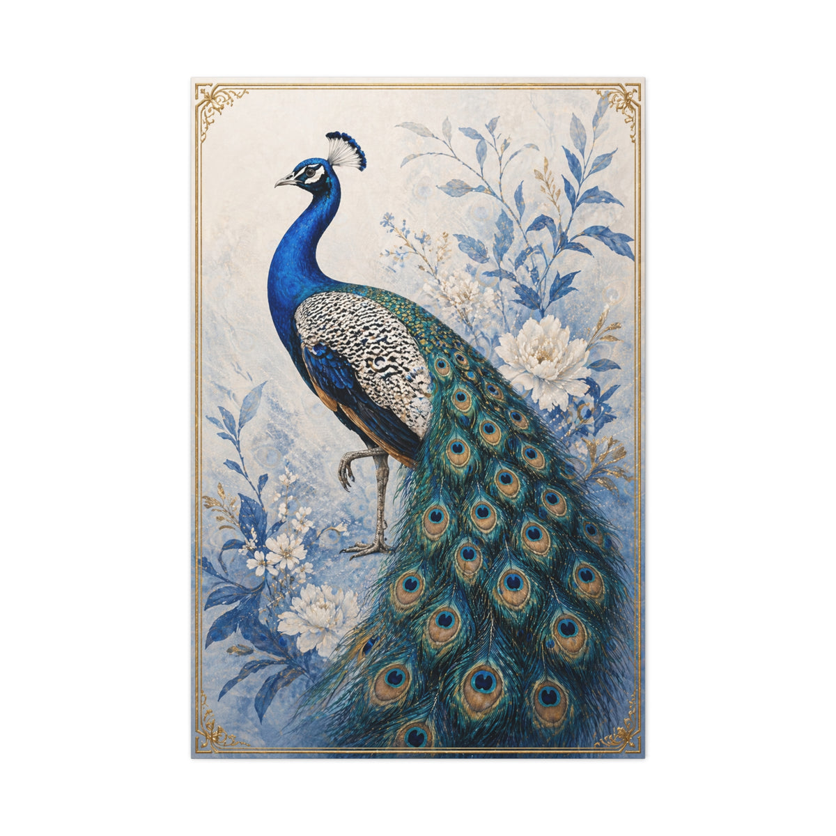 Refined Blue Porcelain Peacock Wall Art & Canvas Print