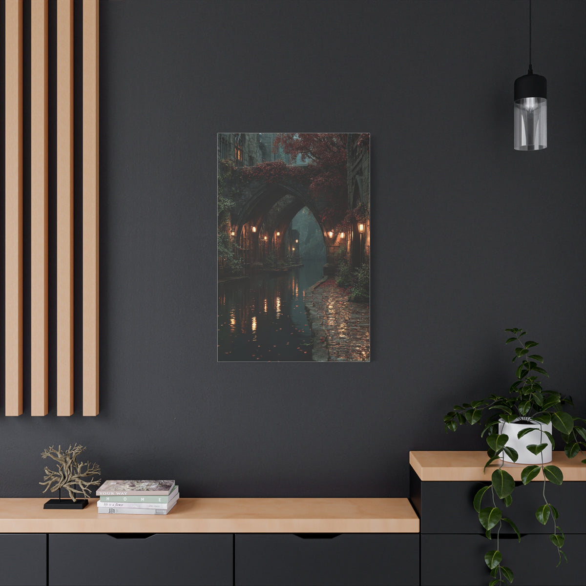 Gothic Autumn Canal Bridge Wall Art & Canvas Print