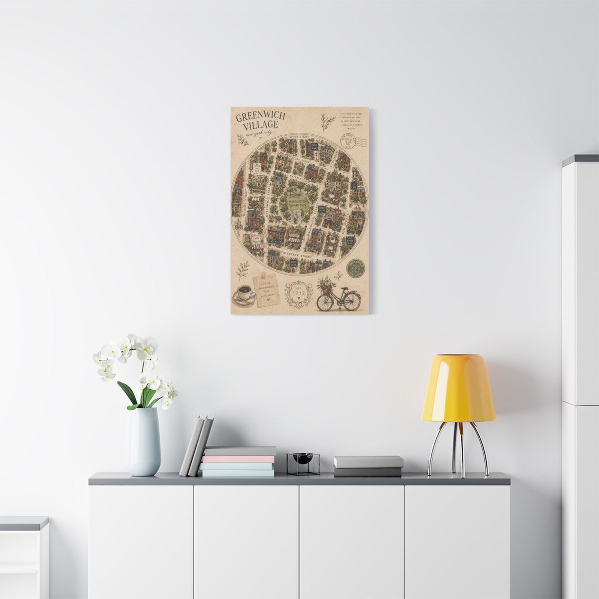Greenwich Village Illustrated Map Wall Art & Canvas Print