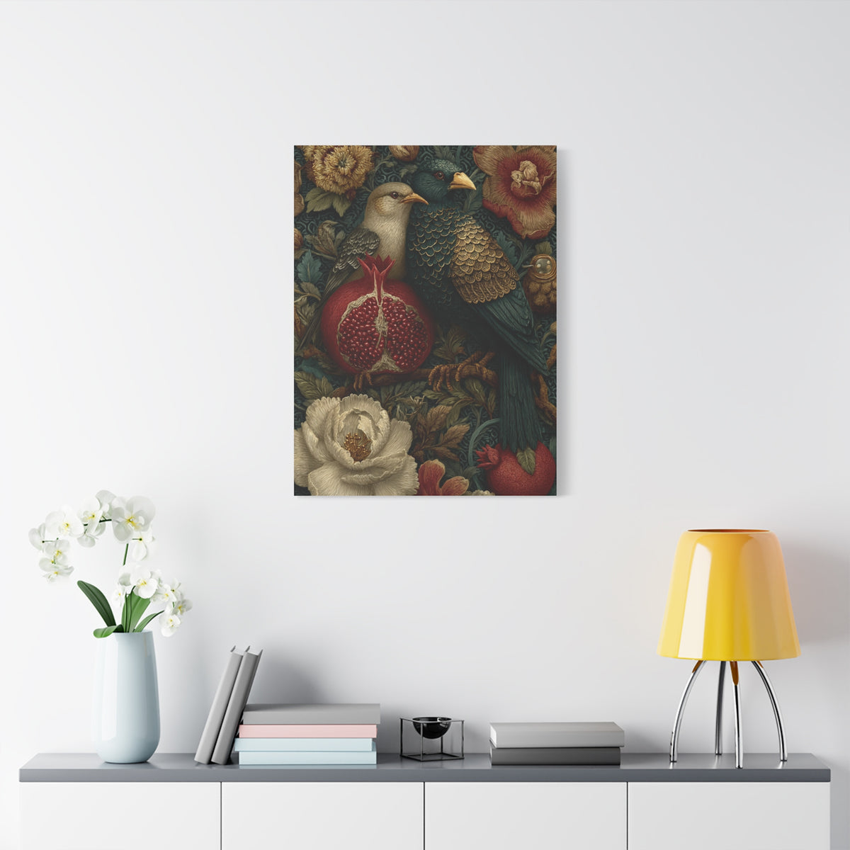 Vintage Botanical Birds & Pomegranate Wall Art & Canvas Print