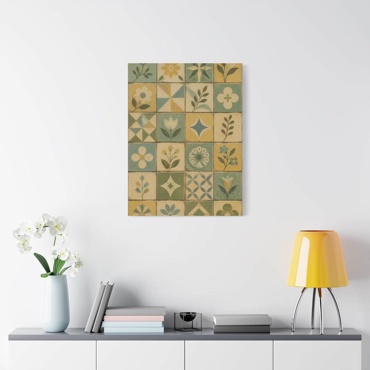 Mid-Century Floral Tile Pattern Wall Art & Canvas Print
