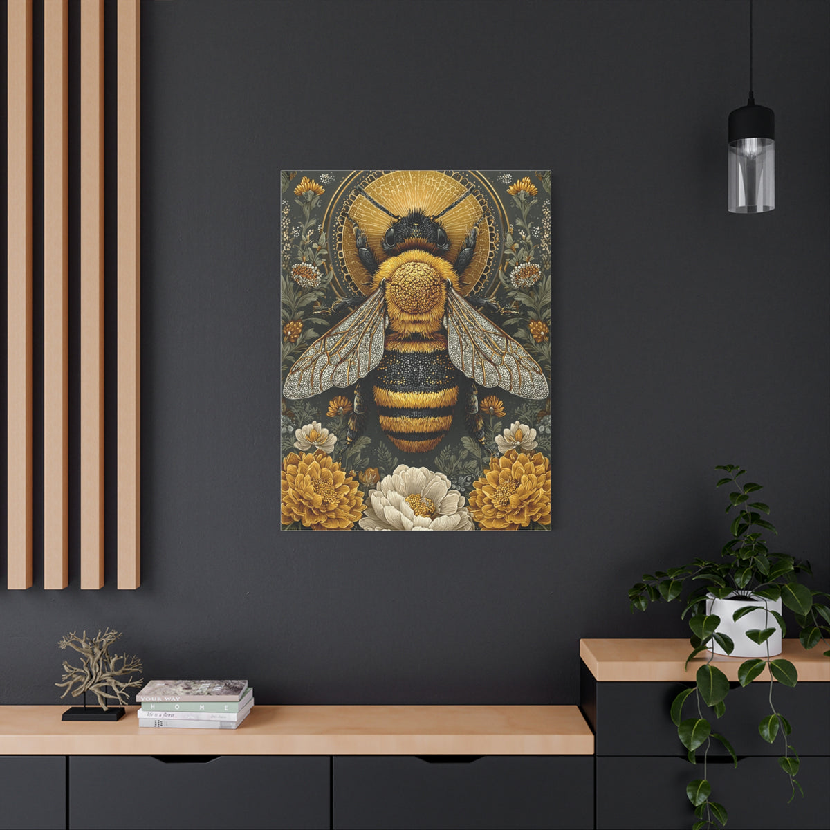 Honey Bee Botanical Folk Mandala Wall Art & Canvas Print