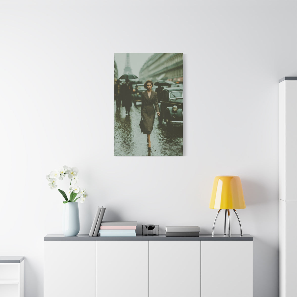 Parisian Rainy Street Elegance Wall Art & Canvas Print