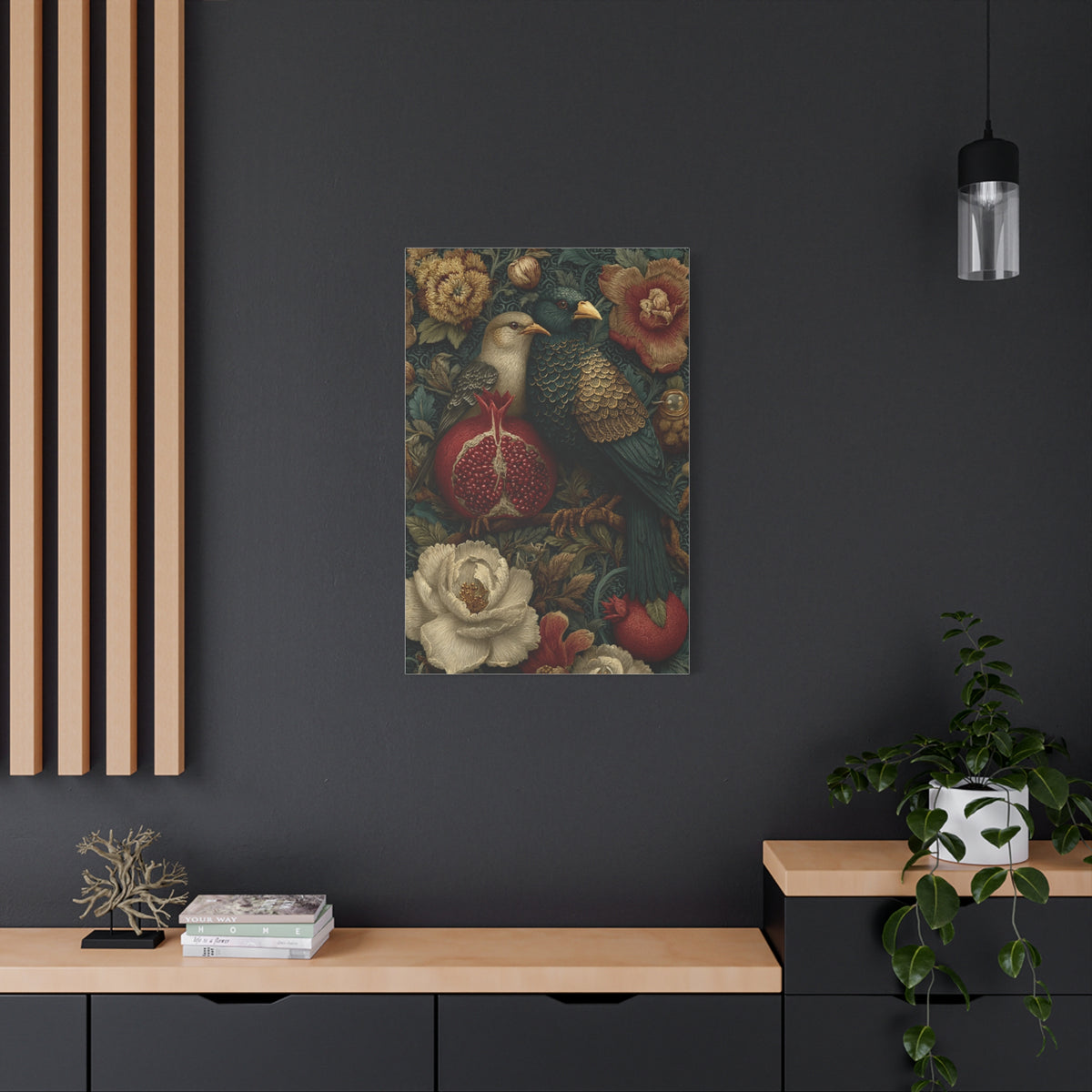 Vintage Botanical Birds & Pomegranate Wall Art & Canvas Print
