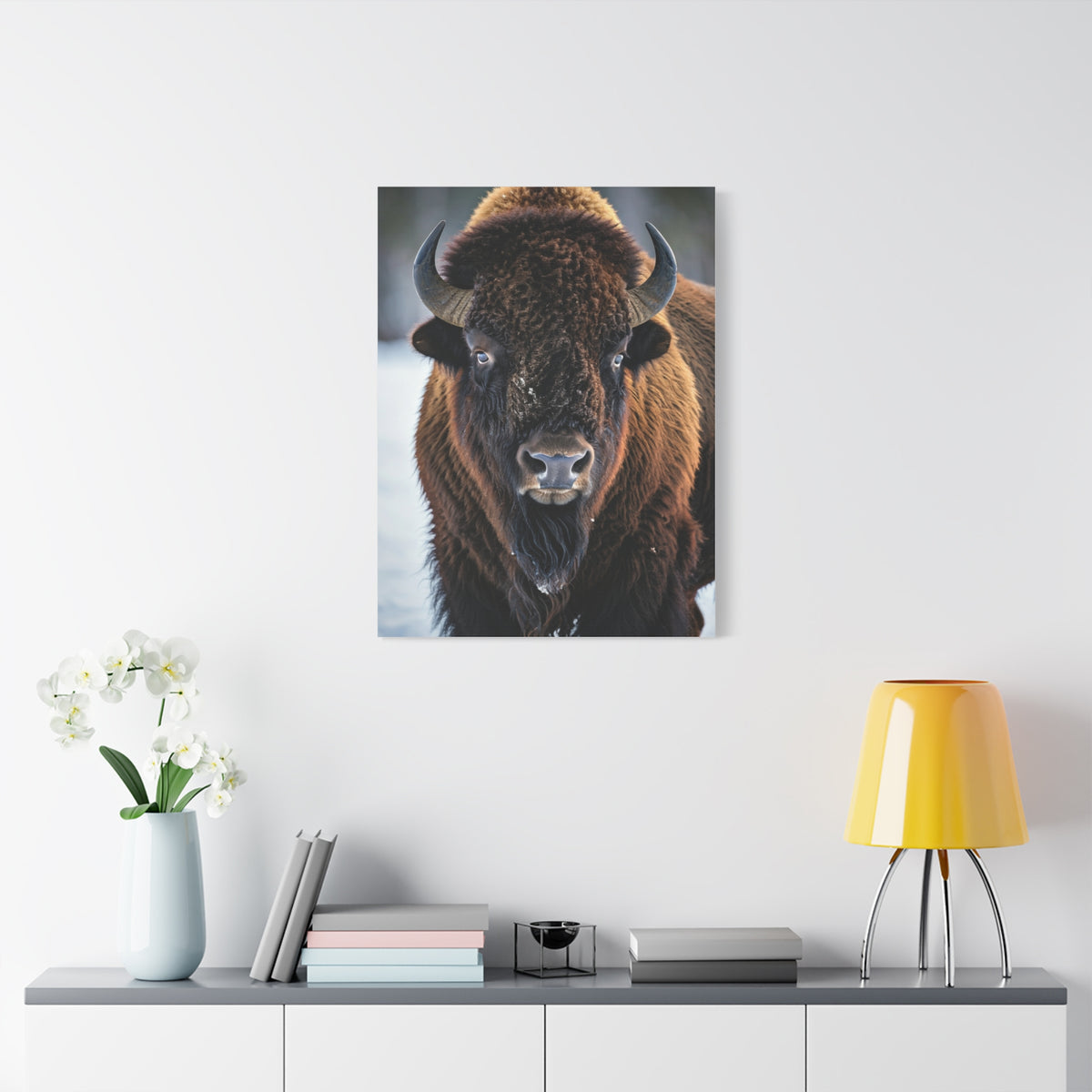 Minimalist American Bison Portrait on Light Background Wall Art & Canvas Print