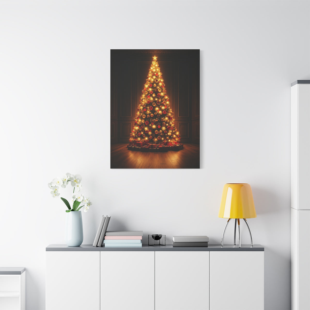 Golden Christmas Tree Glow Wall Art & Canvas Print