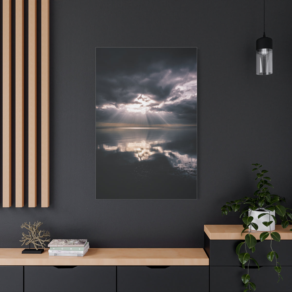 Dramatic Cloud Break Over Calm Ocean Horizon Wall Art & Canvas Print
