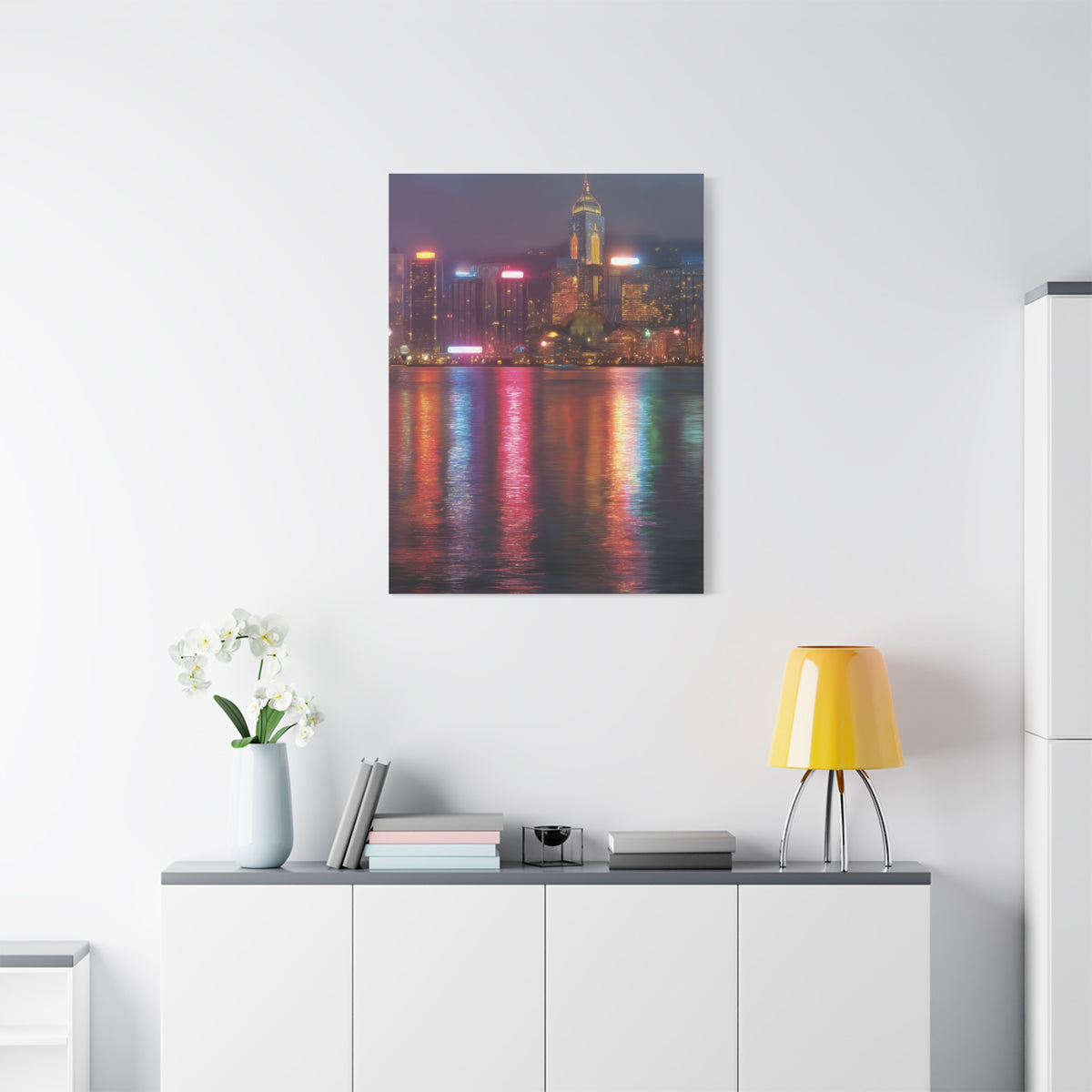 Hong Kong Skyline Rainy Neon Reflections Wall Art & Canvas Print