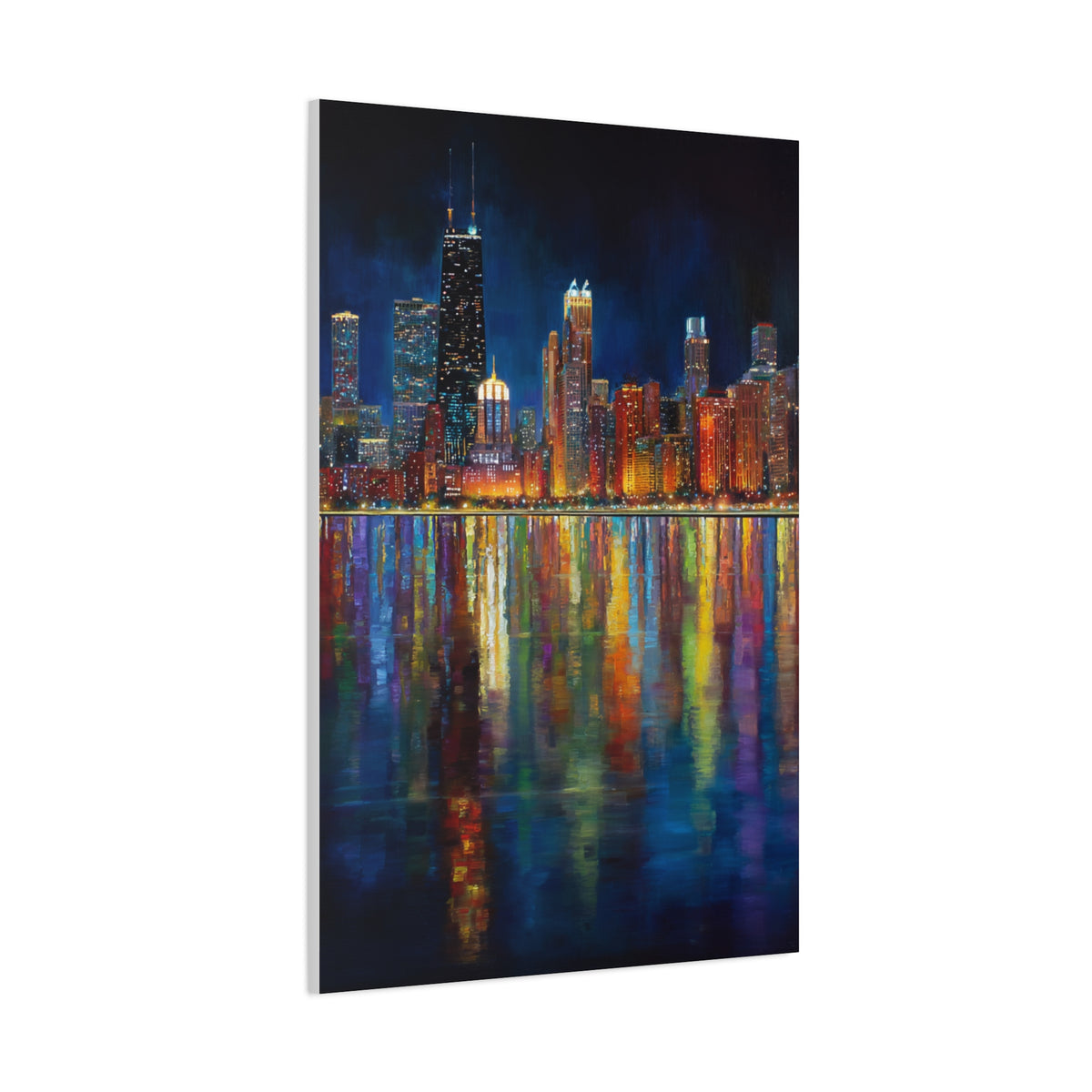 Chicago Skyline Night Reflections Wall Art & Canvas Print