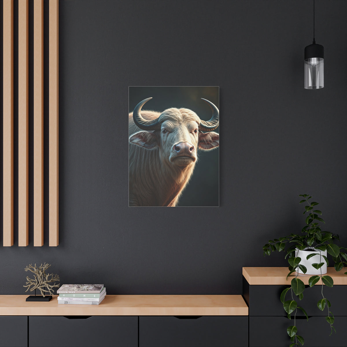 White Water Buffalo Portrait with Soft Glowing Light Wall Art & Canvas Print