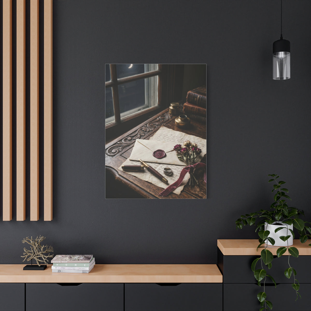Moonlit Love Letter Writing Scene Wall Art & Canvas Print