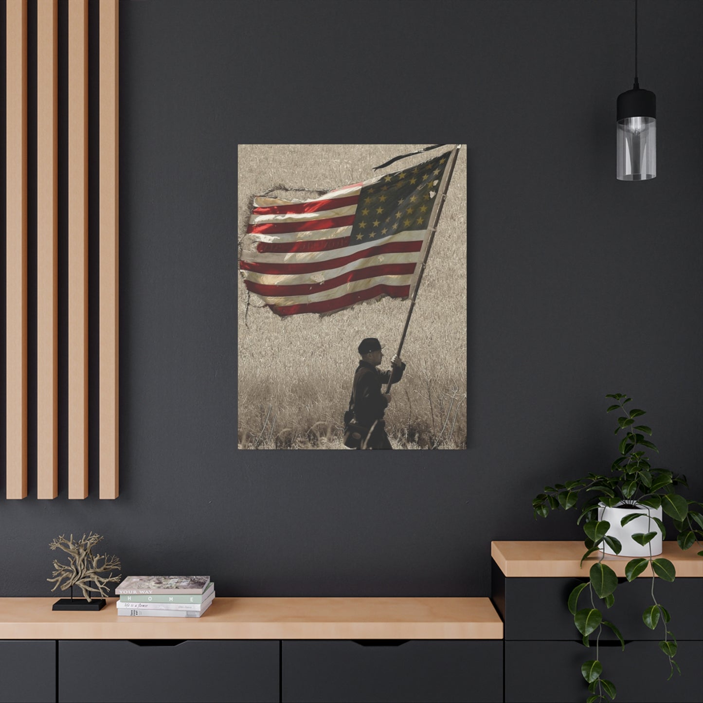 Man Carrying Flag Range Wall Art & Canvas Prints
