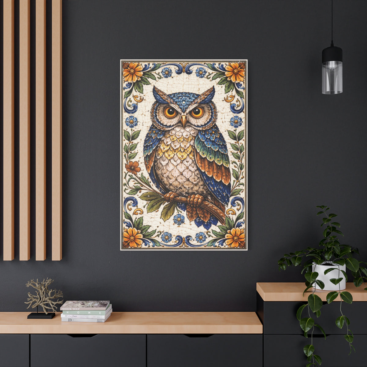 Artisan Ceramic Owl Tile Wall Art & Canvas Print