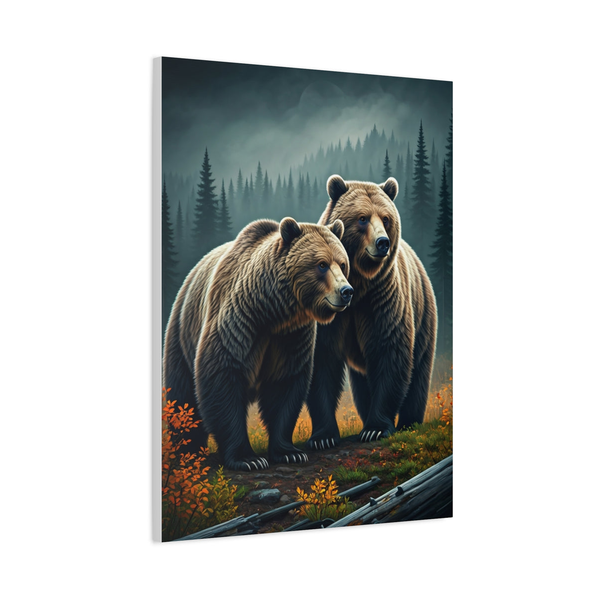 Twin Brown Bears in Misty Forest Wall Art & Canvas Prints