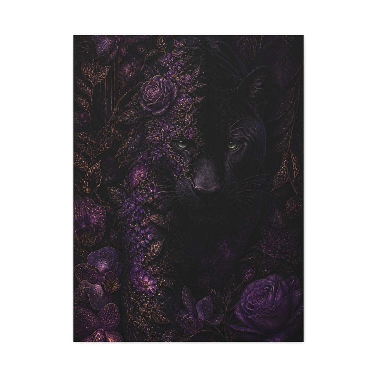 Black Panther Floral Jungle Portrait Wall Art & Canvas Print