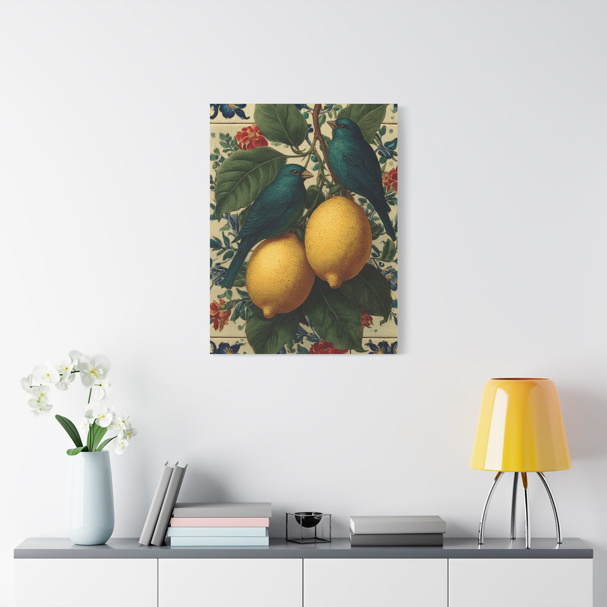 Italian Lemon & Birds Decorative Kitchen Wall Art & Canvas Print