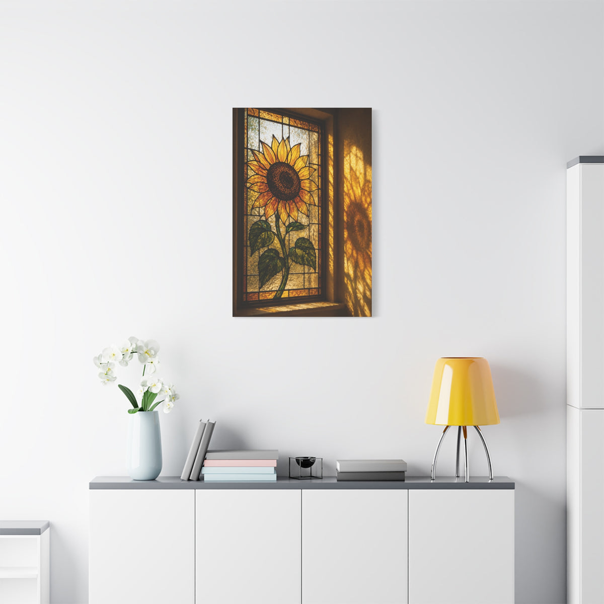 Golden Light Stained Glass Sunflower Wall Art & Canvas Print