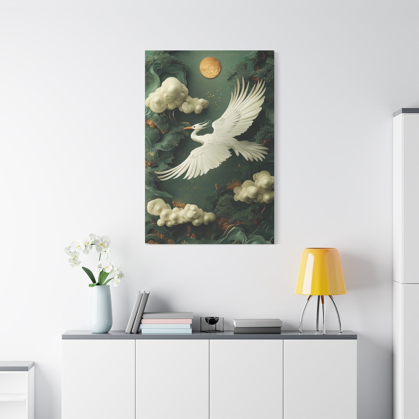Herons & Moon Drawing Wall Art & Canvas Prints