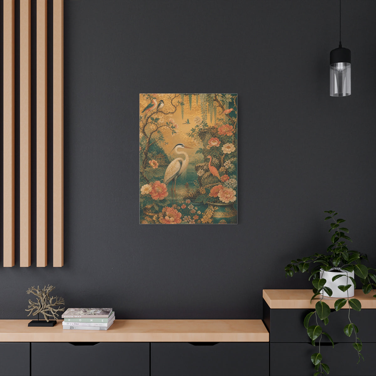 Golden Chinoiserie Garden Scene Wall Art & Canvas Print