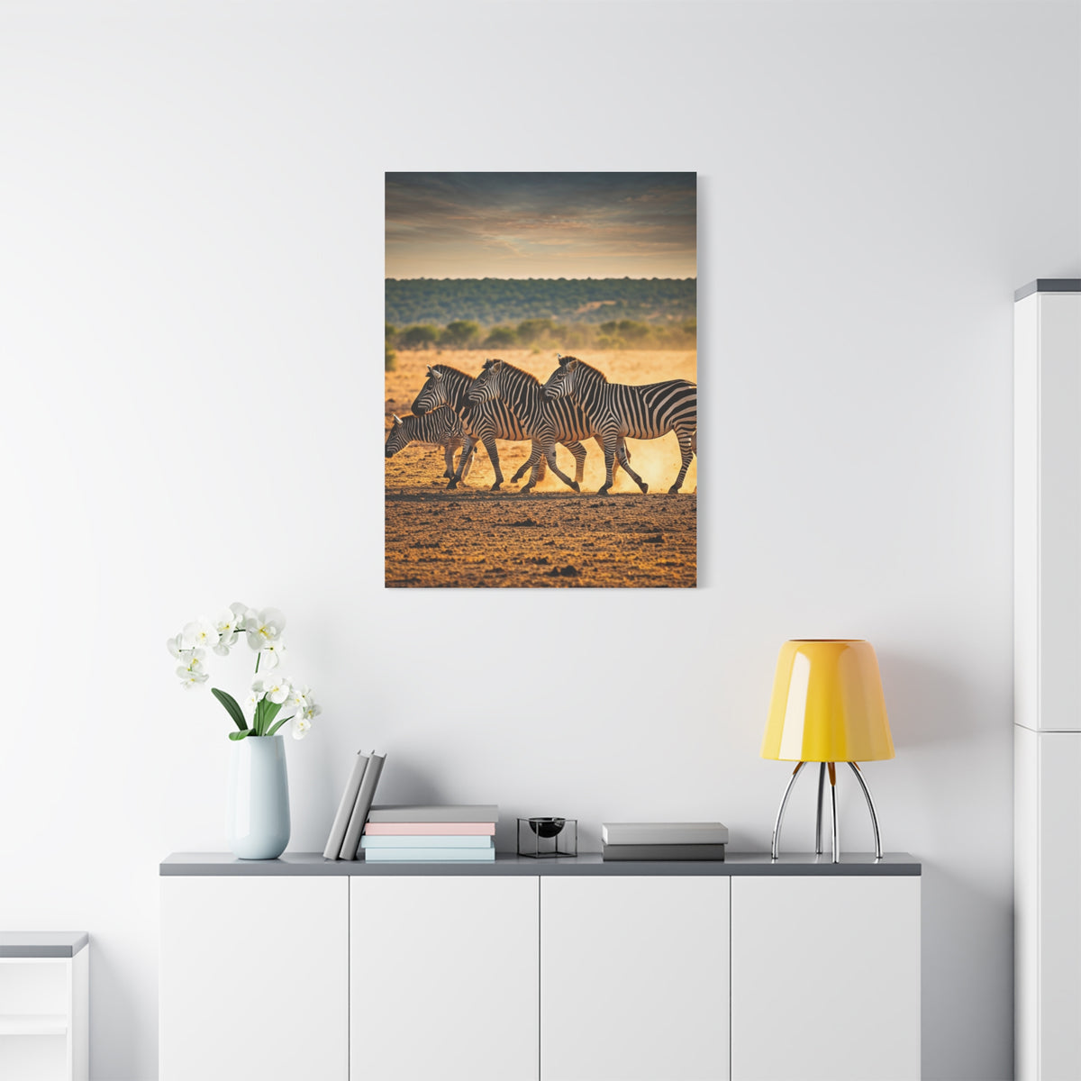 Zebra Duo Walking Across the Savannah Wall Art & Canvas Prints