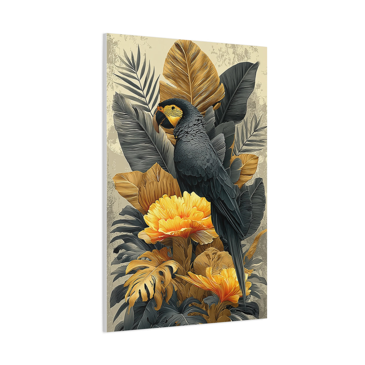 Black and Gold Tropical Parrot Wall Art & Canvas Print
