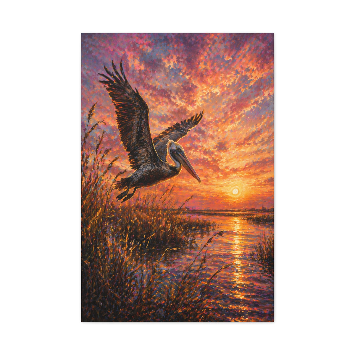 Pelican Marsh Sunset Scene Wall Art & Canvas Print