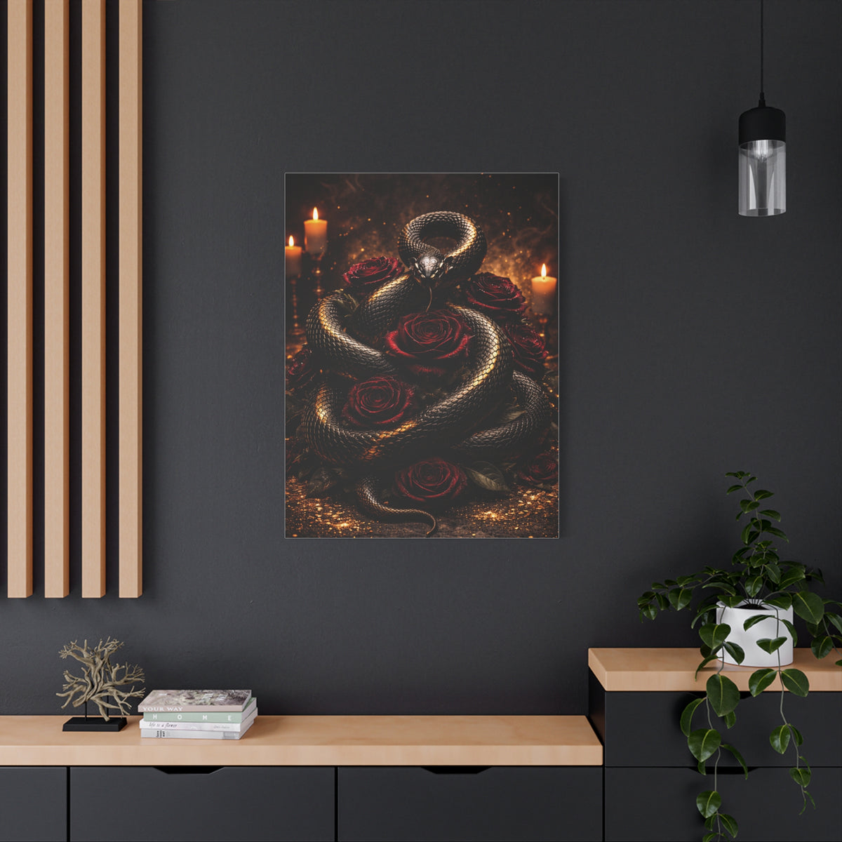 Black Serpent Crimson Rose Gold Wall Art & Canvas Print