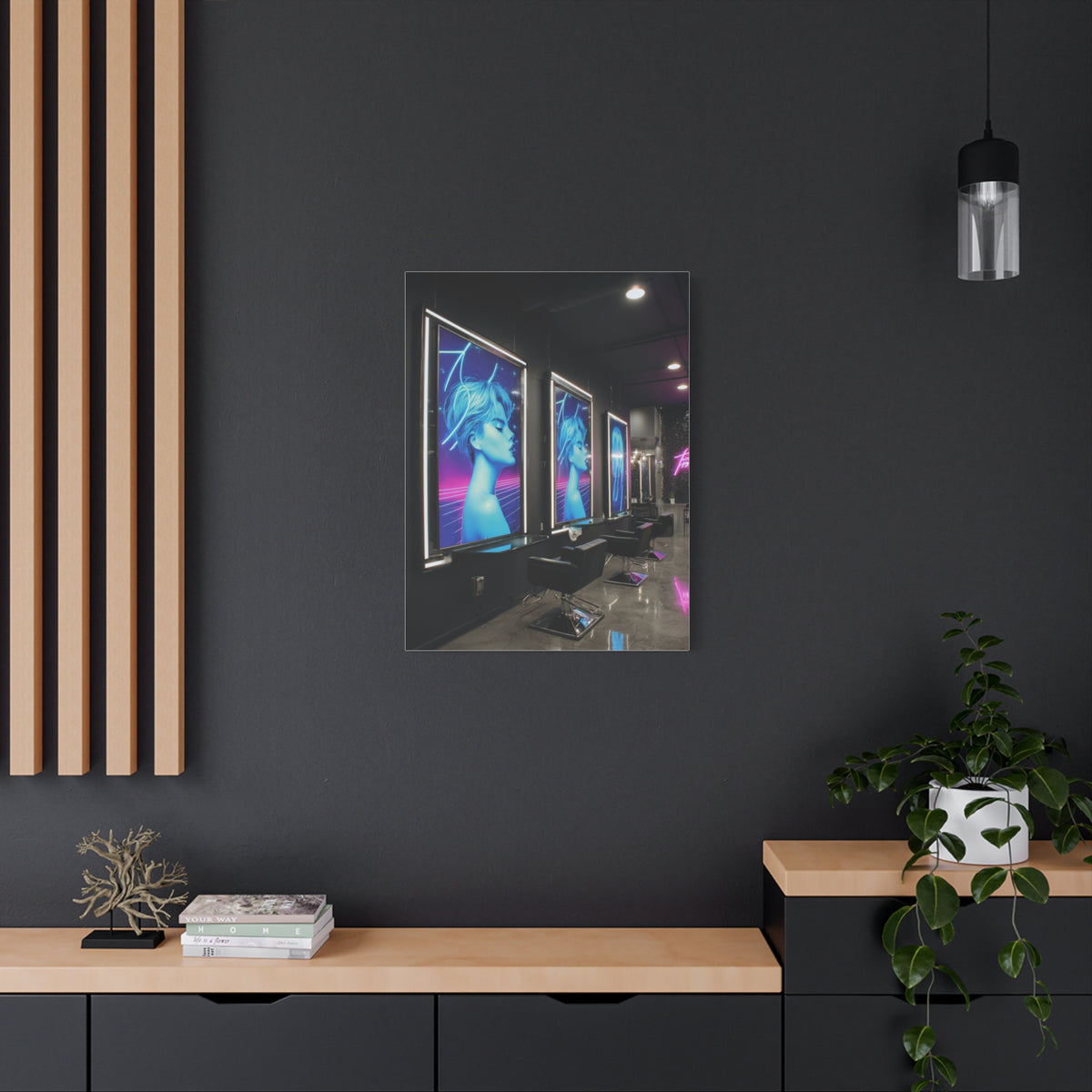 Sleek Contemporary Graphic Artwork With Neon Accents Wall Art & Canvas Print
