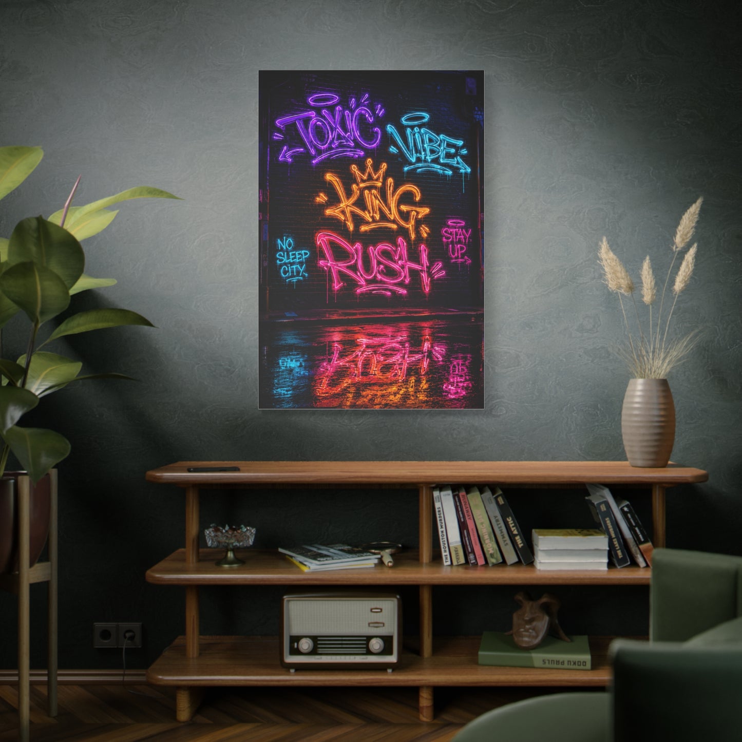 Neon Typography Hustle Street Wall Art & Canvas Print