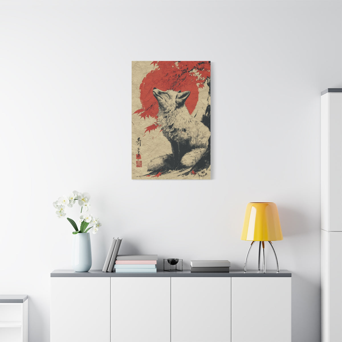 Japanese Ink Fox Minimalism Wall Art & Canvas Print