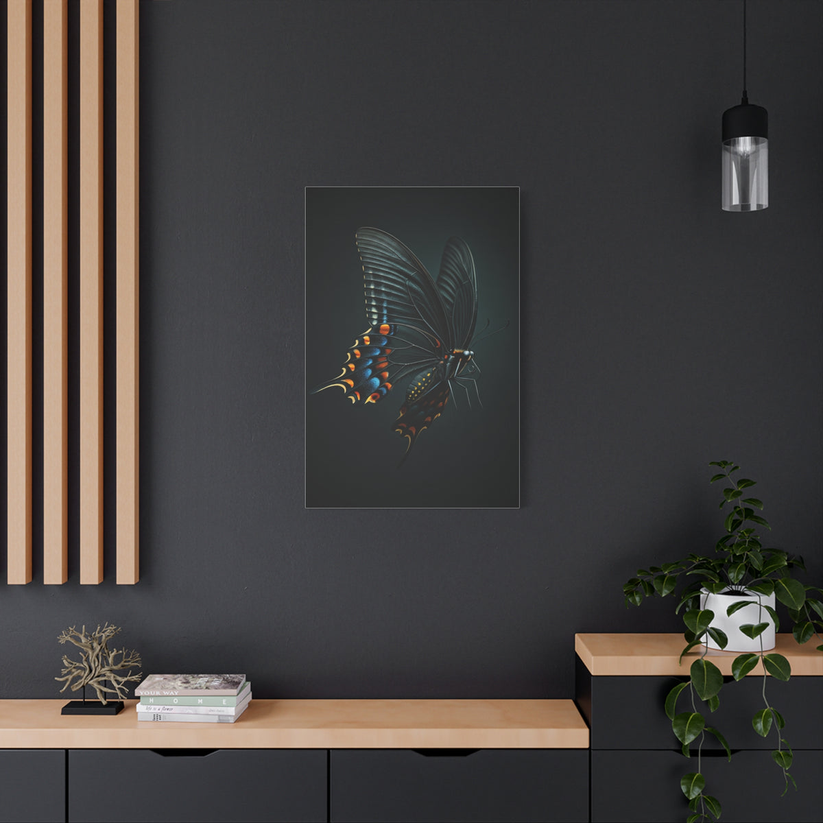 Dark Swallowtail Butterfly in Flight Wall Art & Canvas Prints