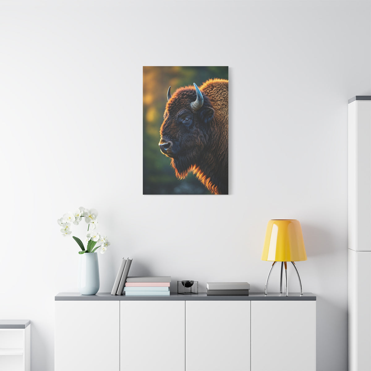Golden Hour Bison Side Profile Wall Art & Canvas Print