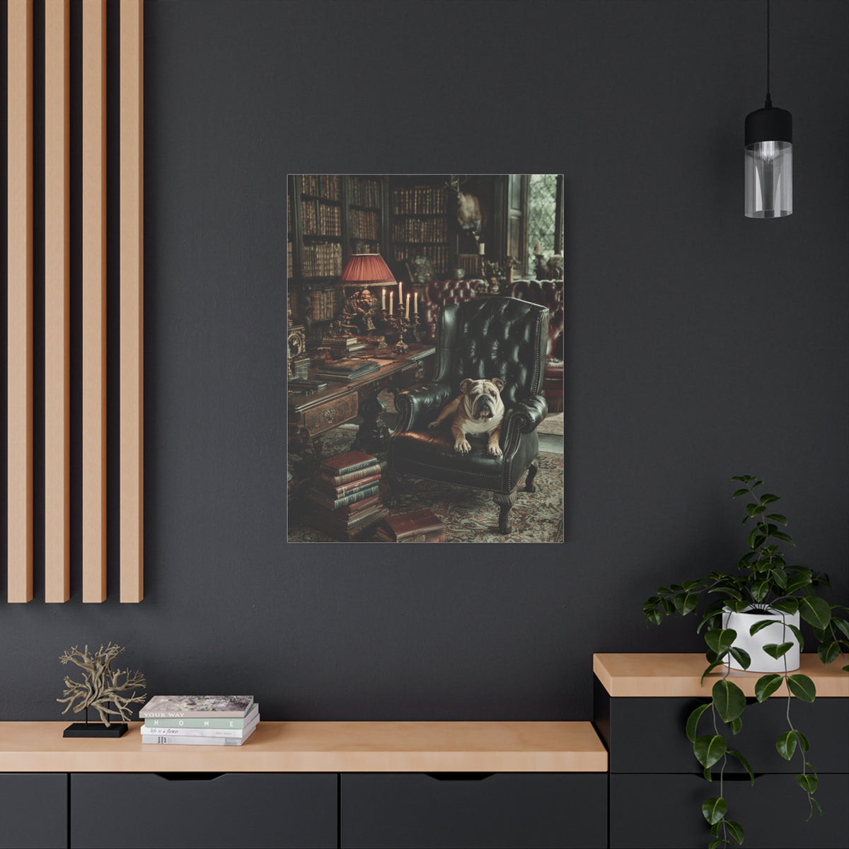 English Bulldog Gentleman’s Library Wall Art & Canvas Print
