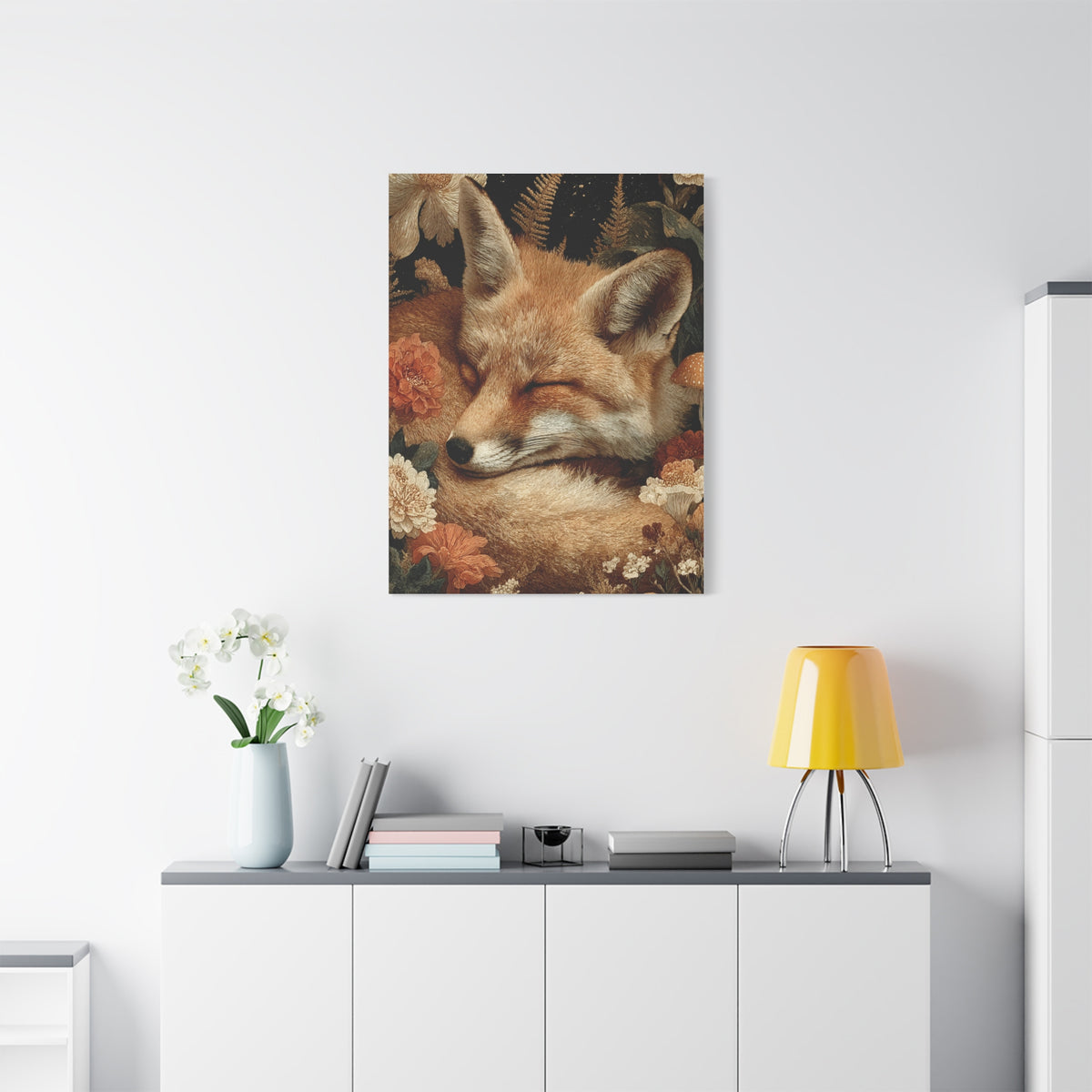 Sleeping Fox Floral Woodland Wall Art & Canvas Print