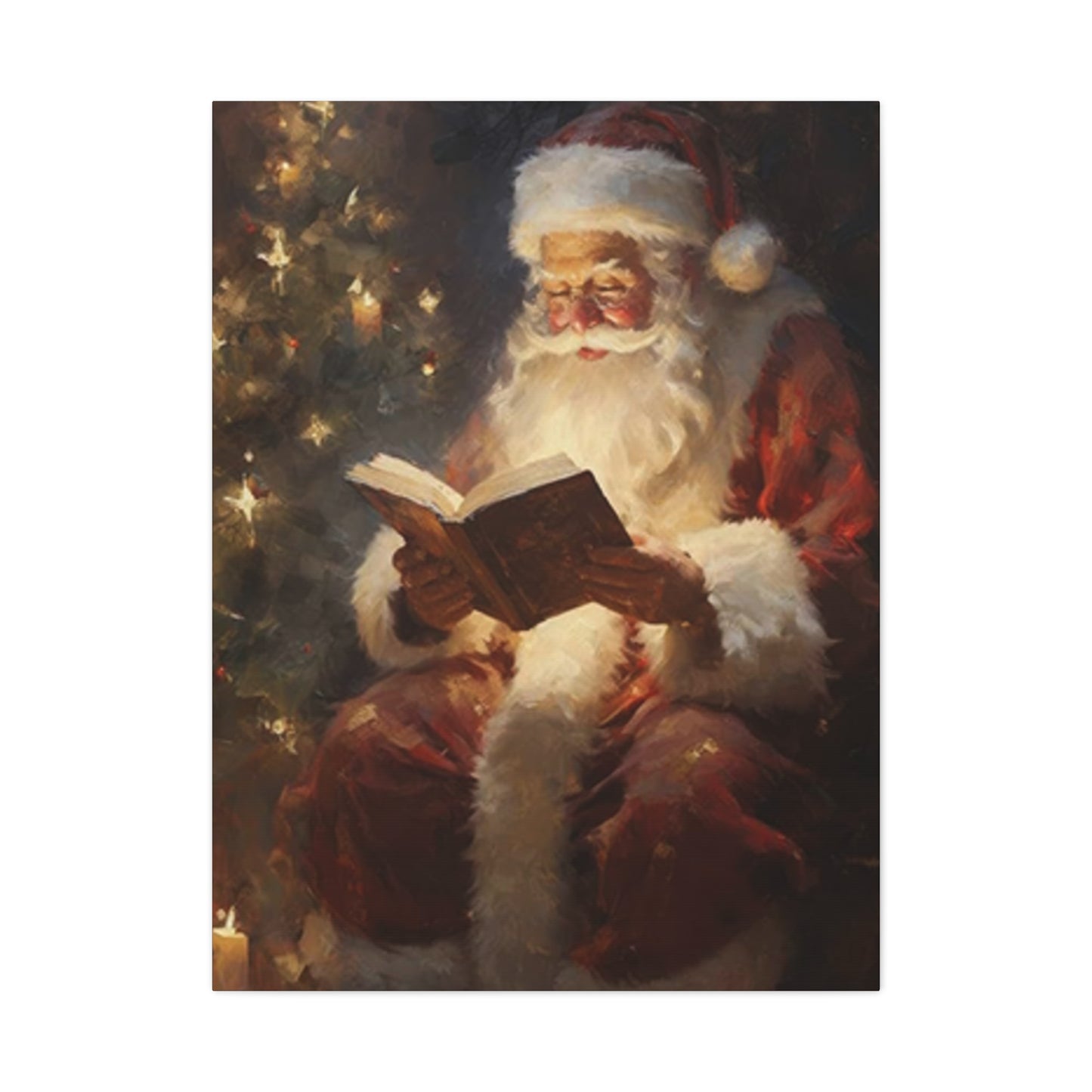 Santa Claus Reading In Candle Light Painting Wall Art & Canvas Prints