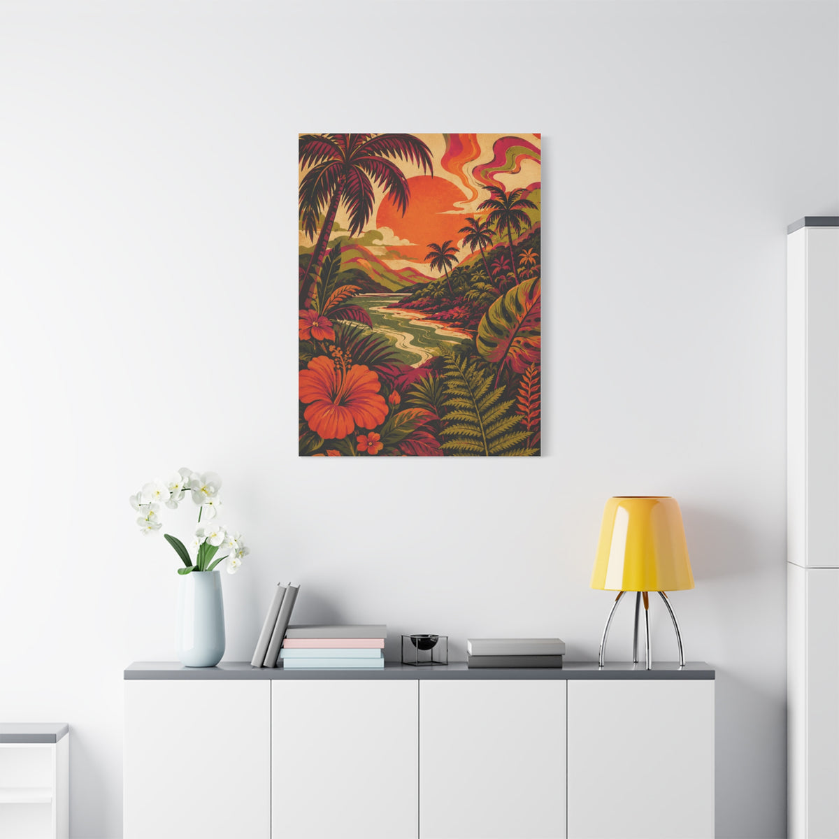 Vintage Tropical Valley Sunset Landscape Wall Art & Canvas Print
