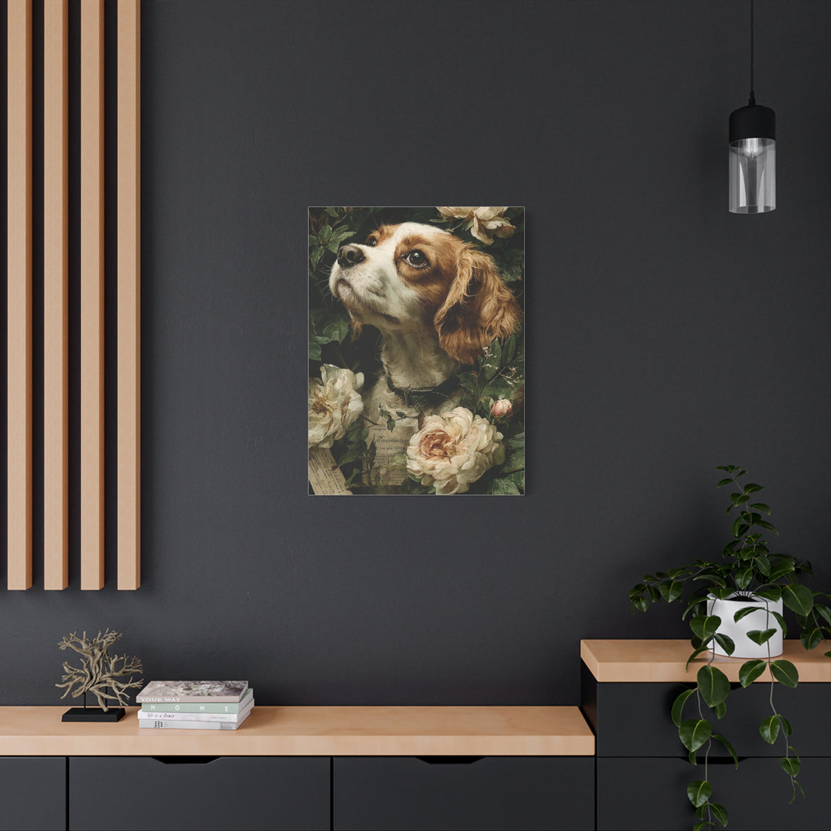 Cavalier King Charles Spaniel Rose Garden Portrait Wall Art & Canvas Print