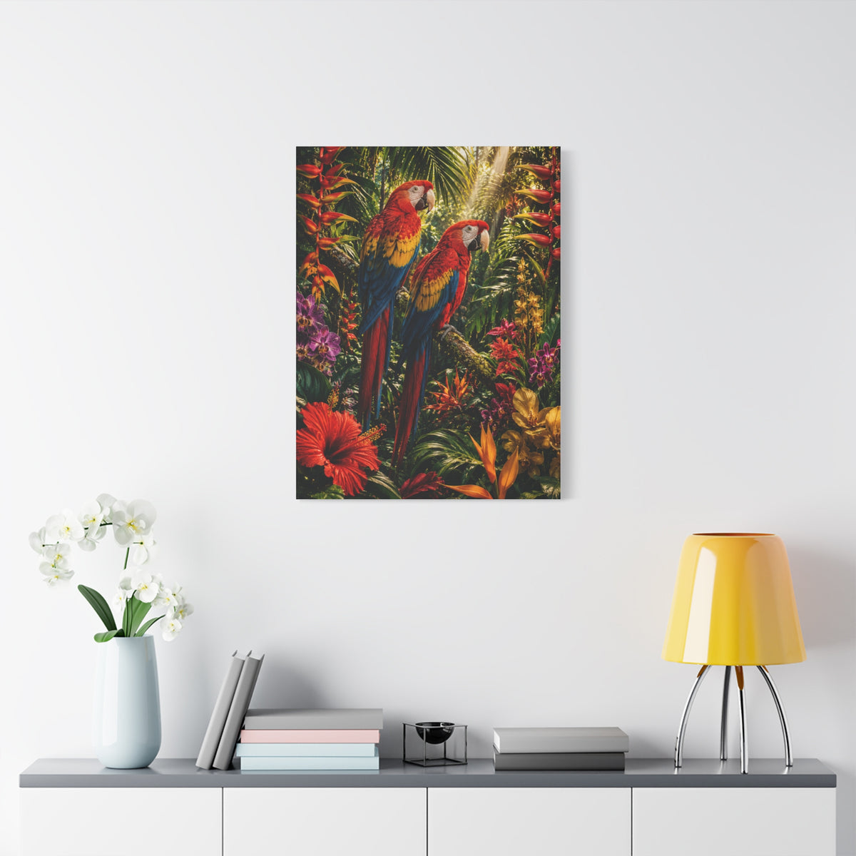 Luxury Jungle Macaw Floral Scene Tropical Wall Art & Canvas Print