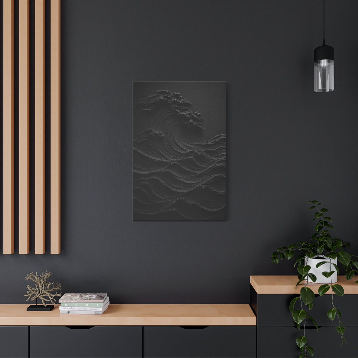 Dark Textured Wave Monochrome Statement Wall Art & Canvas Print