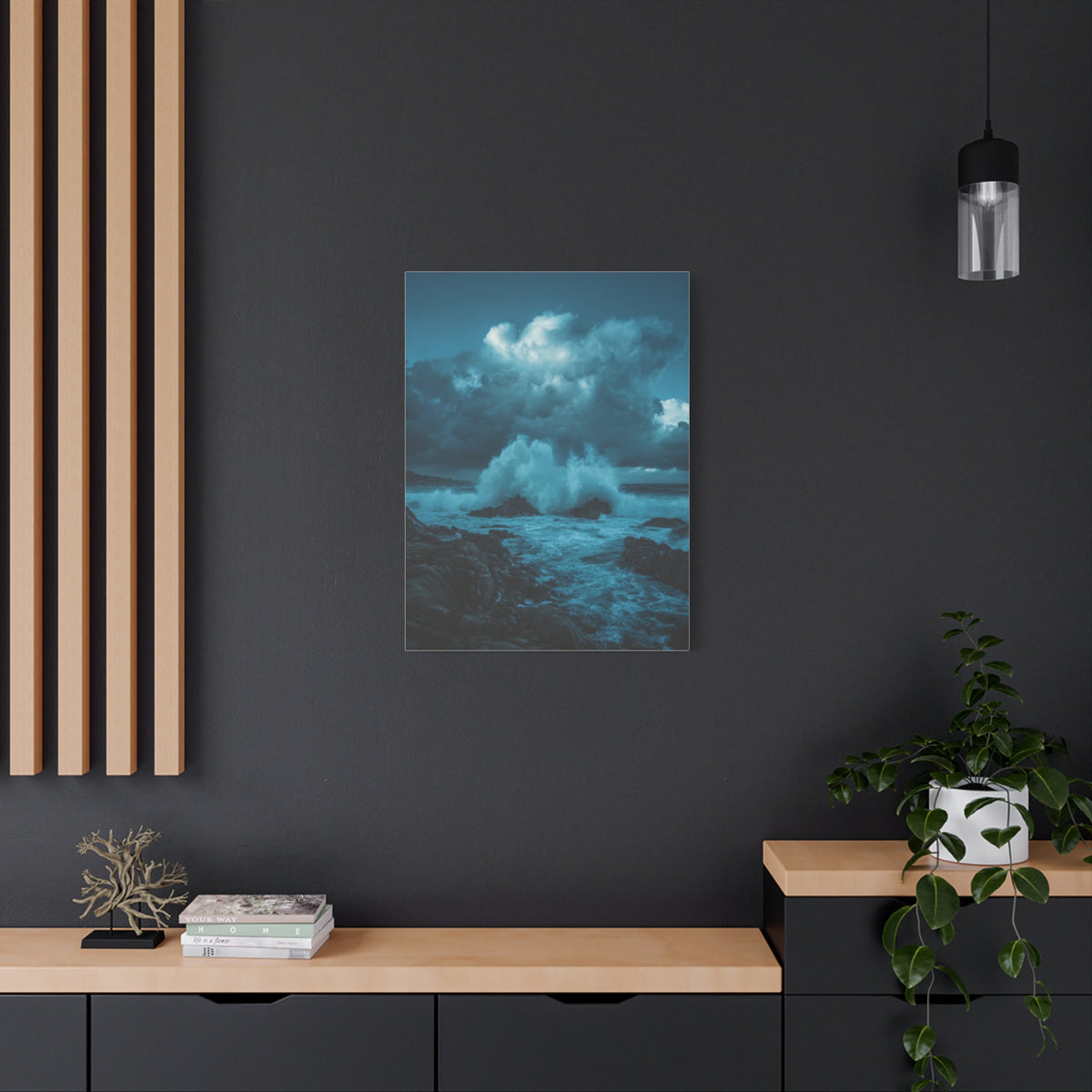 Storm Waves Crashing Against Rugged Coastal Rocks Wall Art & Canvas Print