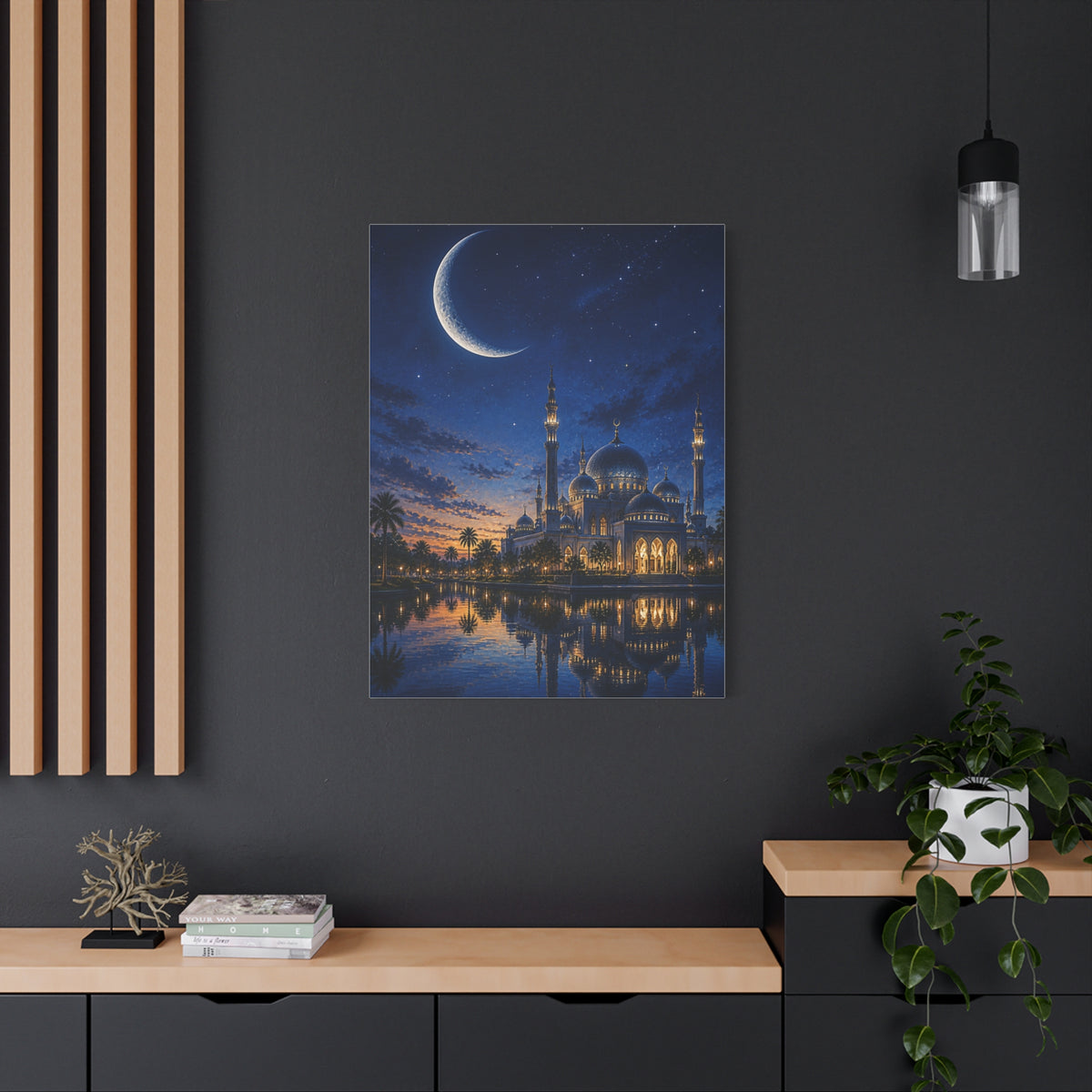 Crescent Moon Mosque Reflection Wall Art & Canvas Print