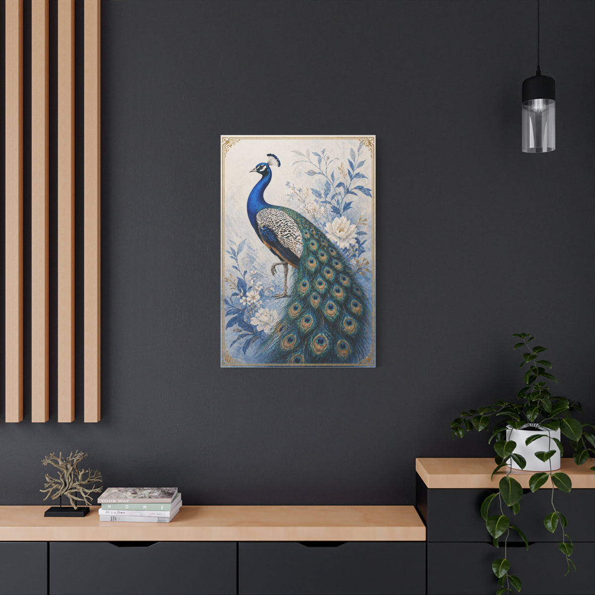 Refined Blue Porcelain Peacock Wall Art & Canvas Print