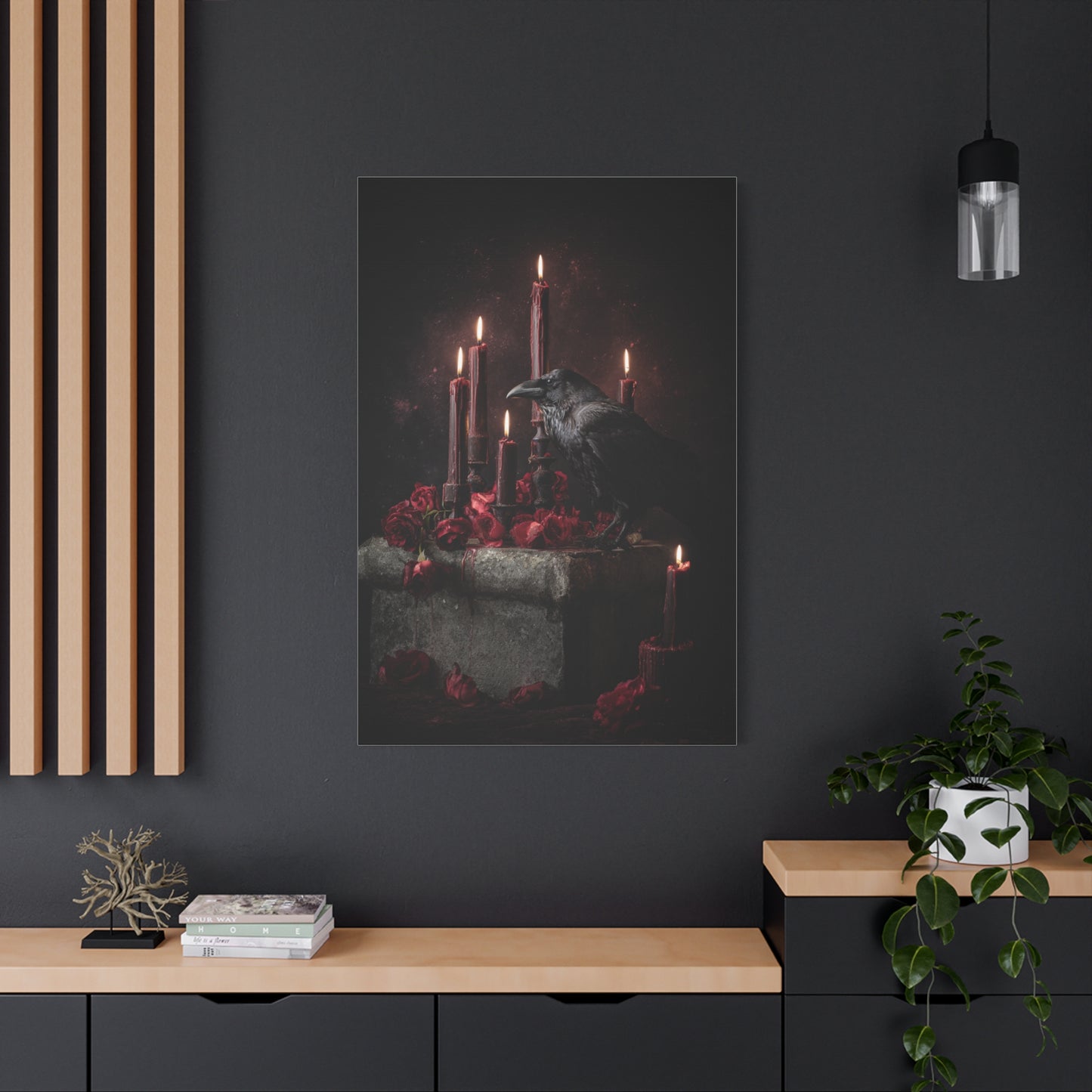 Raven with Candles and Crimson Roses Wall Art & Canvas Print