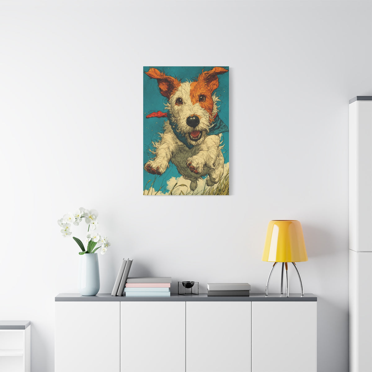 Jack Russell Terrier Mid-Leap Illustration Wall Art & Canvas Print