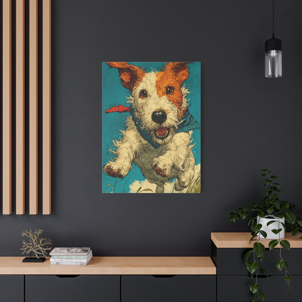 Jack Russell Terrier Mid-Leap Illustration Wall Art & Canvas Print