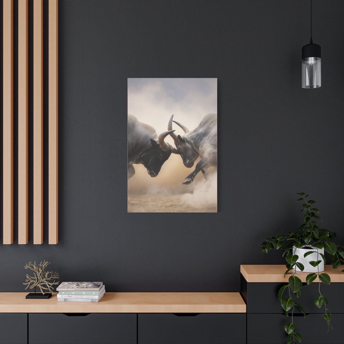 Bulls Clashing Horns Dramatic Wildlife Wall Art & Canvas Print