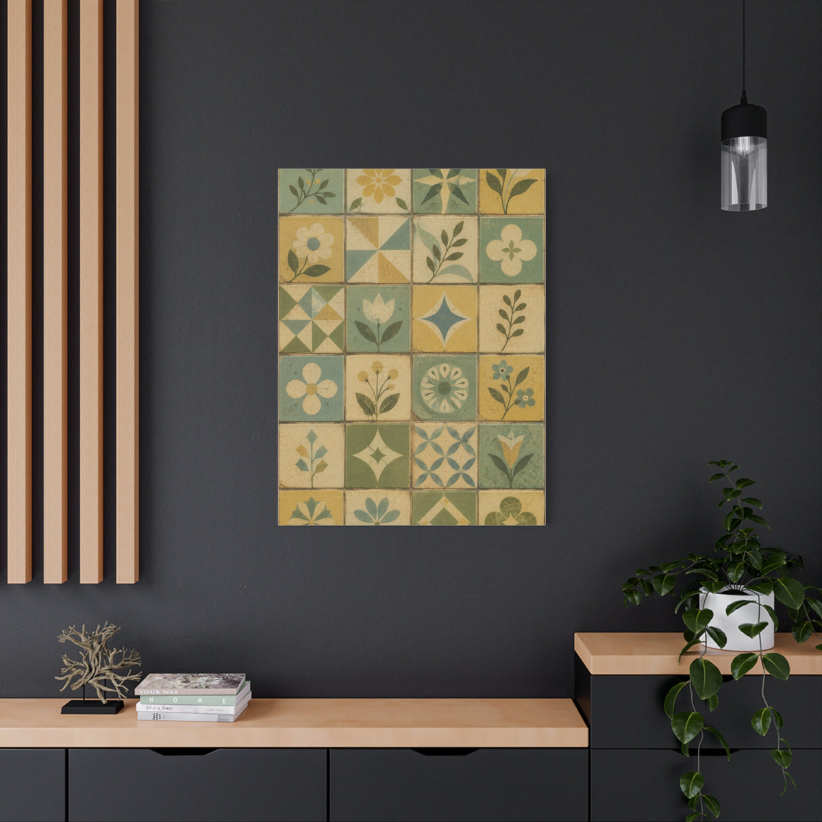Mid-Century Floral Tile Pattern Wall Art & Canvas Print