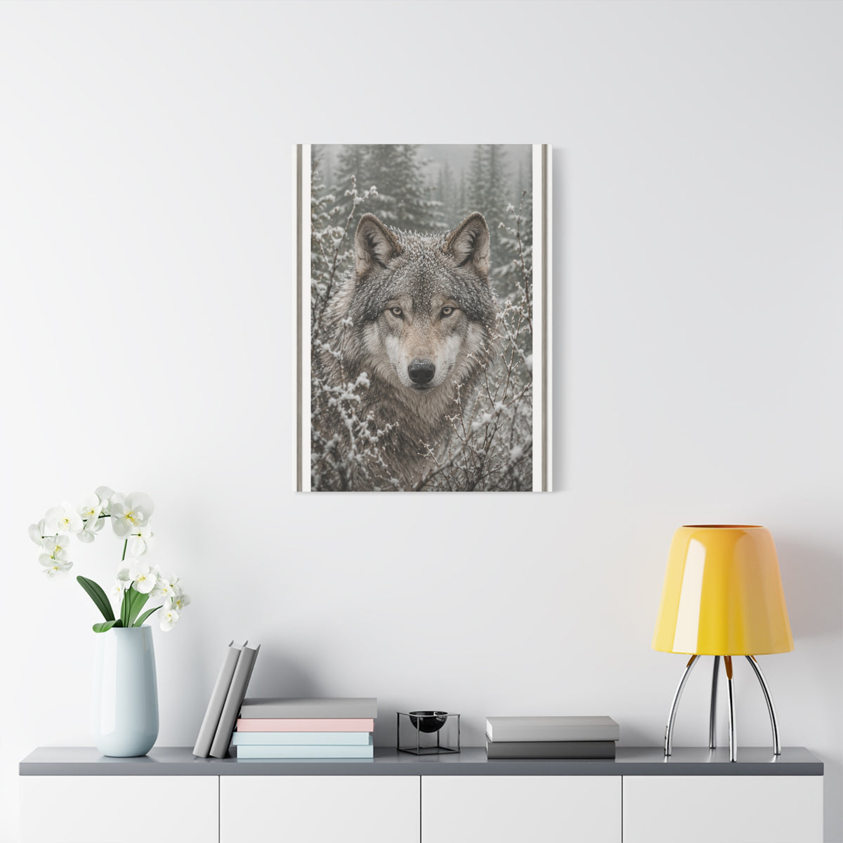 Snow Forest Gray Wolf Framed Portrait Wall Art & Canvas Print